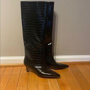 Faux leather tall black boots sz 6